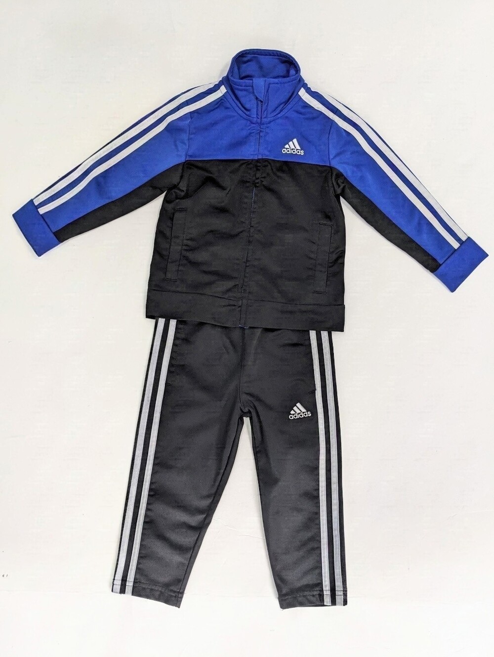 Adidas Boys Black & Blue Color Block Classic Tricot Jacket and Track Pants